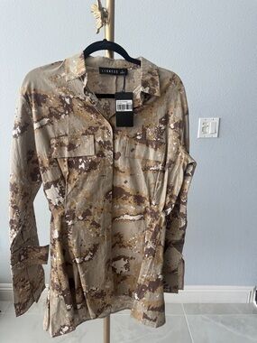 Lioness Beige and Brown Camo Utility Shirt